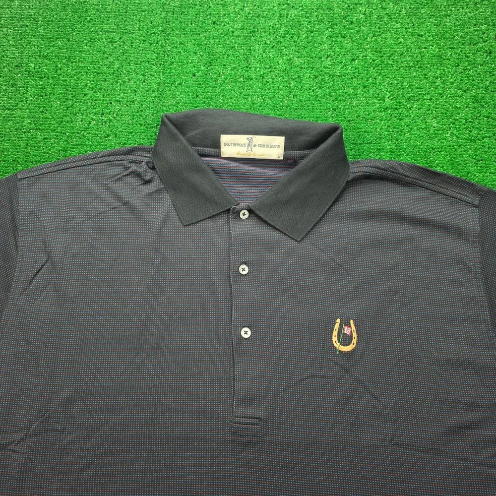 Fairway‎ & Greene 18th Hole Horseshoe Golf Polo Shirt Mens XL Black Embroidered